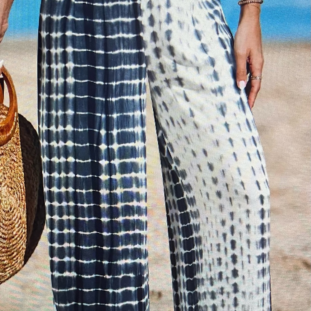 Cupshe Blue & White Tie-Dye Wide Leg Jumpsuit Pants
